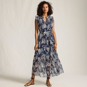 Lands' End Women's Chiffon Maxi Dress with Ruffle Detail - 1 of 4