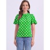 INSPIRE CHIC Women's Polka Dots Stand Collar Pleat Keyhole Back Short Flare Sleeve Tops - 3 of 4