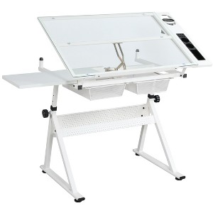 Gulches White Adjustable Tempered Glass Drafting Table with Chair 0 75 Degree - 1 of 4
