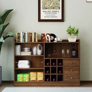 Sideboard with 2 Sliding Glass Doors, Freestanding Countertop Storage Cabinet for Bottles, Wine, Books, and Kitchen or Living Room - 1 of 4