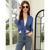 Women's Casual Tie Open Front 3/4 Sleeve Sheer Draped Ruffles Cardigan Navy Blue XXL - 4 of 4