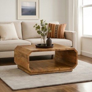 Royal Hampton Coffee Table Handcrafted Hollow Cube Shape Natural Brown Mango Wood, 30 Inch - - 1 of 4