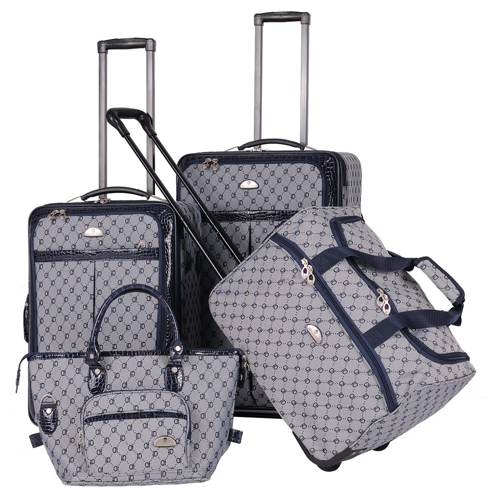 Photos - Luggage American Flyer Signature 4pc Softside Checked  Set - Navy 