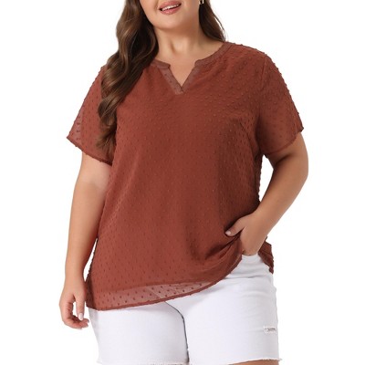Agnes Orinda Women's Plus Size Pin Dots Notched V-Neck Dressy Trendy Fashion Casual Summer Blouses