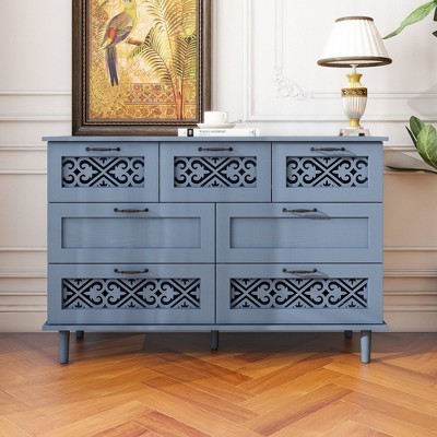 Wooden Sideboard Buffet Cabinet, Carved Chest of Drawers with 7 Storage Drawers Accent Cabinet for Living Room or Entryway – Maison Boucle