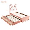 CAVINAS Twin Bed Frames for Kids, Bed Frame with Rabbit-Shaped Headboard, Upholstered Platform, Trundle and 3 Drawers, Embedded LED Lights, Pink - 4 of 4
