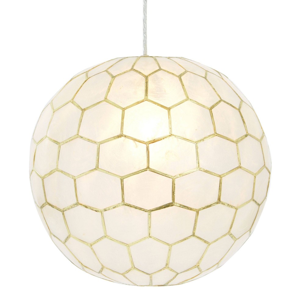 Storied Home 14"x13" Capiz Honeycomb Globe Pendant Light Capiz White Seashells Antique Gold: ETL Listed, Iron Frame, No Bulbs Included
