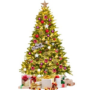 Tangkula 6.5'Pre-lit Snow Flocked Christmas Tree with 450 LED Lights &Foldable Stand - 1 of 4