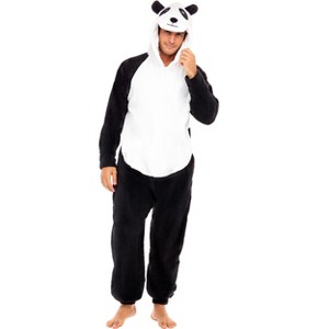 ADR Men's Plush Fleece One Piece Hooded Footed Zipper Pajamas Set, Soft Adult Jumpsuit PJs with Hood - 1 of 4
