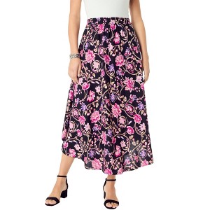 Roaman's Women's Plus Size Asymmetrical Hem Skirt - 1 of 4