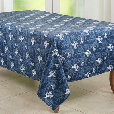 Navy Blue Sea Coral Rectangular Fabric Tablecloth