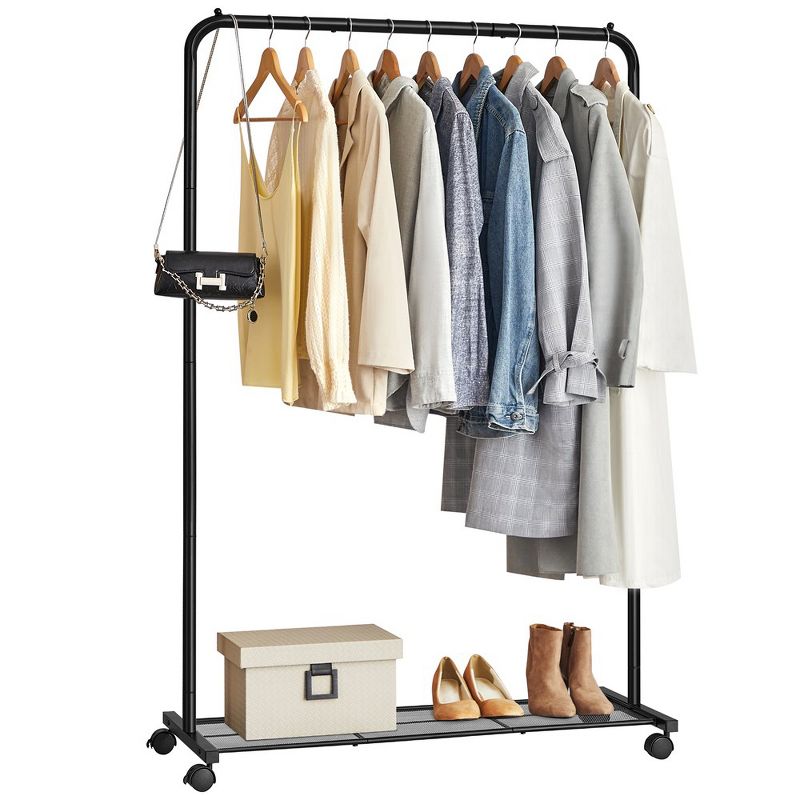 SONGMICS 110 lb Load Capacity Clothes Rack with Wheels Garment Rack with Storage Shelf Clothing Rack for Bedroom 2 Brakes Steel Frame, 1 of 10