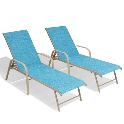 Crestlive Products Outdoor Lounger Aluminum Adjustable Chaise Lounge Chairs with Arms (Set of 2)