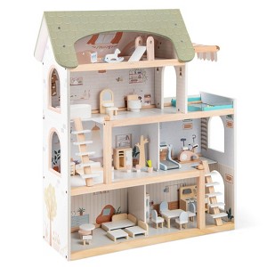 Costway Kids Wooden Dollhouse 4-Story Modern Doll House with 33Pcs Furniture Accessories - 1 of 4
