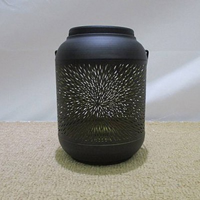 5.91" Metal Solar LED Outdoor Lantern with Burst Design Black/Silver - Hi-Line Gift