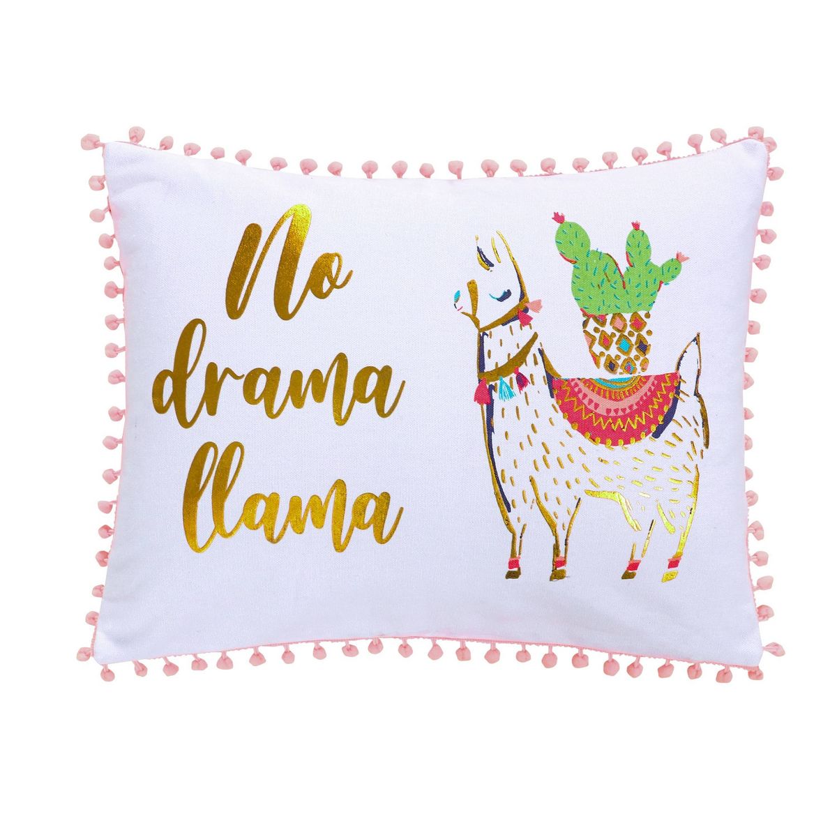 Alpaca No Drama Llama Kids' Pillow - Homthreads: Modern Decorative Throw, Cotton, Removable Cover, Indoor Use