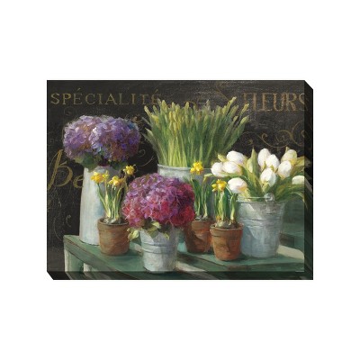 Cottage Garden West of The Wind French Market Colorful 40 x 30 Inch Waterproof Gallery Wrapped Canvas, Outdoor Garden, Yard, Patio All Weather Hanging
