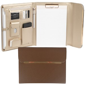 Blu Monaco Professional Padfolio for Women – Vegan Leather Portfolio Organizer with Gold Accents, Available in Multiple Colors and Closure Styles - 1 of 4