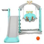 Costway 4-in-1 Toddler Climber and Swing Set w/ Basketball Hoop & Ball Pink\Green