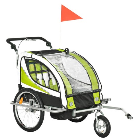 Aosom Foldable Bike Trailer For Kids, Toddler Carrier With 2 Seats, Safety  Flag, Light Reflectors, & 5 Point Harness, Green : Target