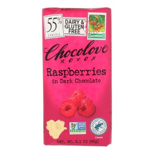 CHOCOLOVE - Premium Chocolate Bar - Dark Chocolate - Raspberries - Bars - Case of 12 - 3.1 oz - 1 of 2