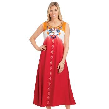 Collections Etc Multi Color Embroidered Scoop Neckline Sleeveless Dress