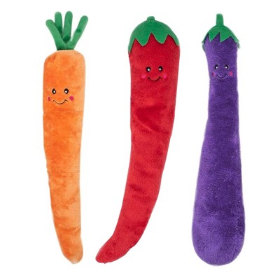 ZippyPaws Jigglerz - Dog Squeaky Toys, Cute Stuffed Puppy Toy, Pet Products, Gift for All Breeds - Eggplant, Pepper, & Carrot