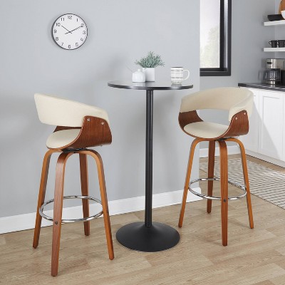 Cream Walnut Chrome Swivel Barstools with Footrest, Set of 2
