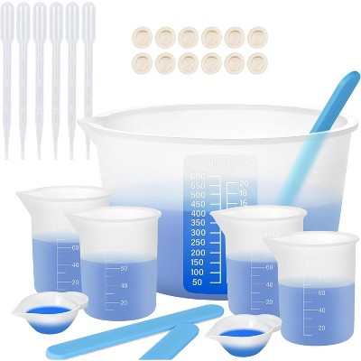 JDICTION Silicone Measuring Cups for Resin, Resin Supplies with 600&100ml Cups, Resin Mixing Cups, Silicone Stir Sticks, Epoxy Mixing Cup