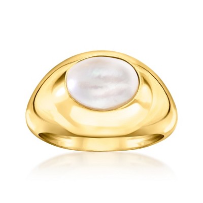 Ross-Simons 8x10mm Cultured Pearl Dome Ring in 18kt Gold Over Sterling