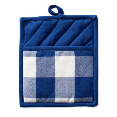 2pk Cotton Buffalo Check Potholder Set Blue - Design Imports