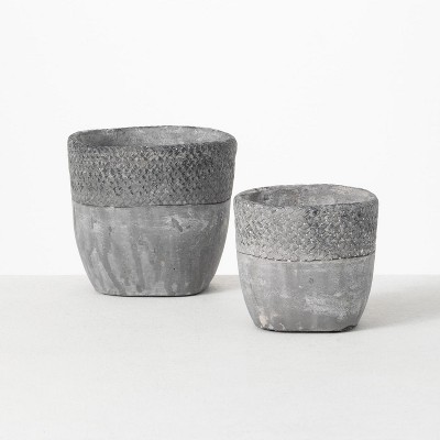 Sullivans Set of 2 Cement Pot Vase 7"H & 4"H Gray