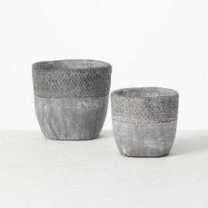 Sullivans Set of 2 Cement Pot Vase 7"H & 4"H Gray - 1 of 4