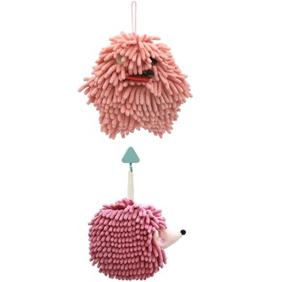 REGALWOVEN Fuzzy Cute Cartoon Decorative Hand Drying Hanging Ball Hand Towels 7" x 7" 2 Pcs
