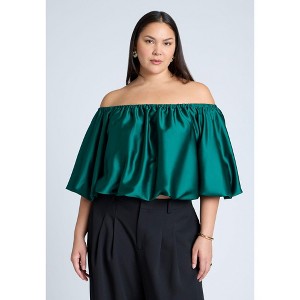 ELOQUII Women's Plus Size Satin Bubble Top - 1 of 4