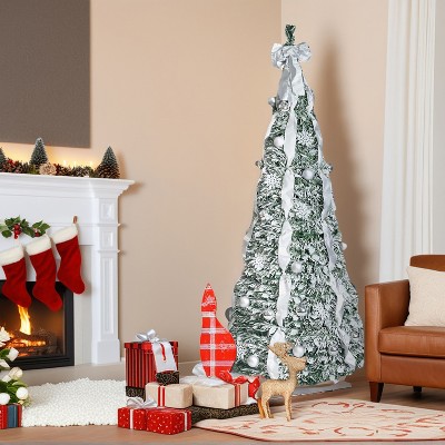 Resenkos Artificial 6ft Flock Pop Up Christmas Tree with 150 lights,36 balls,6 ribbon, 1 large bow Green