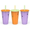 Zak Designs 3pc 25 fl oz Glow in the Dark Hello Kitty Polypropylene Tumbler Set Purple/Orange - 2 of 4
