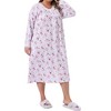 Women's Plus Size Floral V Neck Long Sleeve Lace Trim Buttons Sleepwear Soft Full Nightdress Nightgown with Pocket - Agnes Orinda - 2 of 4