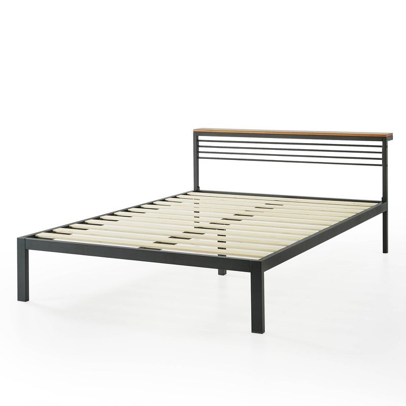 Hylle Metal Platform Bed with Low Headboard Shelf Black - Mellow, 5 of 8