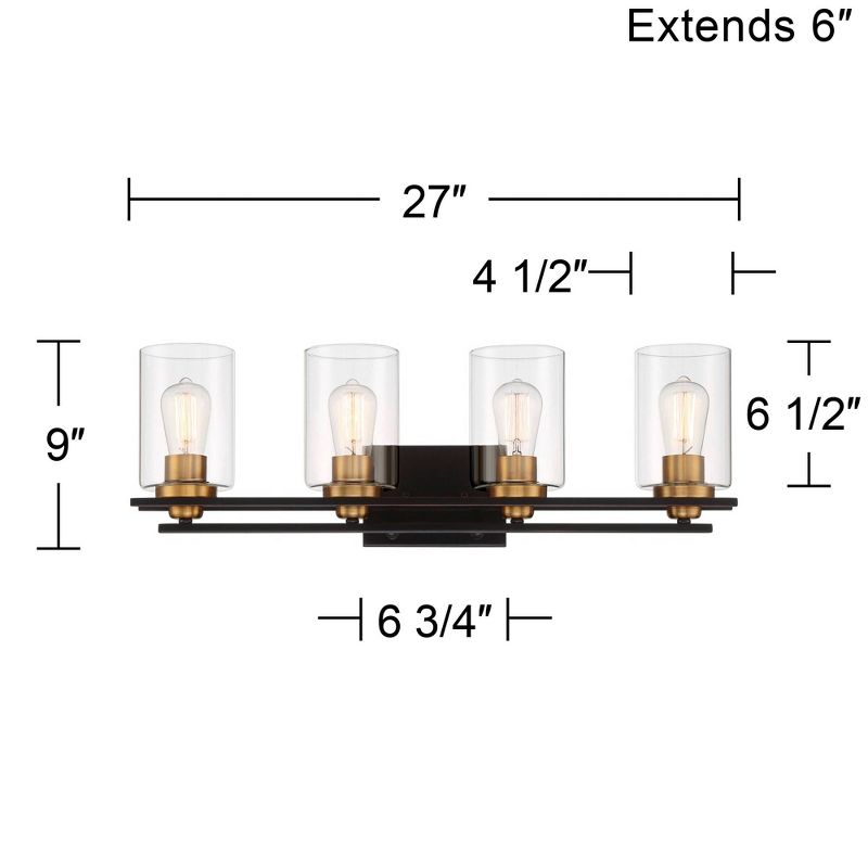Possini Euro Design Demy Modern Wall Light Oil Rubbed Bronze Gold Hardwire 27" 4-Light Fixture Clear Glass for Bedroom Bathroom Vanity Reading House, 4 of 8
