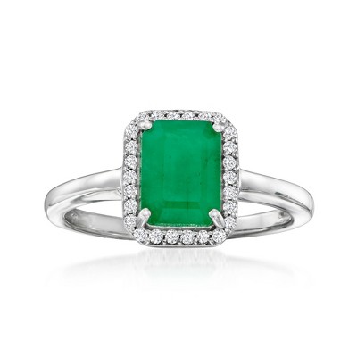 Ross-Simons 1.60 Carat Emerald and .15 ct. t.w. Diamond Ring in 14kt White Gold Size 9