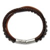 Chisel Stainless Steel Blue Golden and Tiger's Eye Beaded Black and Brown Leather Multi Strand 8" Plus .5" Ext. Bracelet - 3 of 4