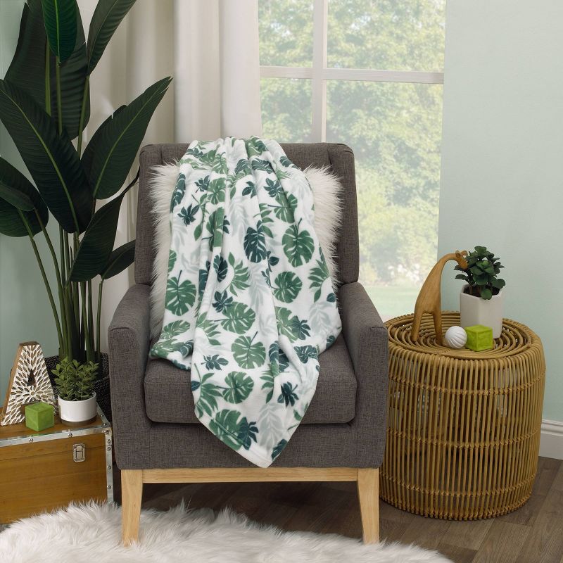Little Love by NoJo Palm Leaf Tropical Super Soft Baby Blanket, 5 of 6