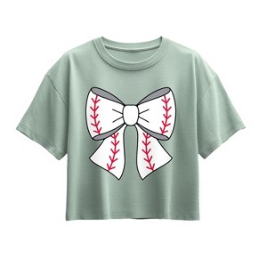 Girls' - Instant Message - Baseball Bow Short Sleeve Boxy Graphic T-Shirt - 1 of 3