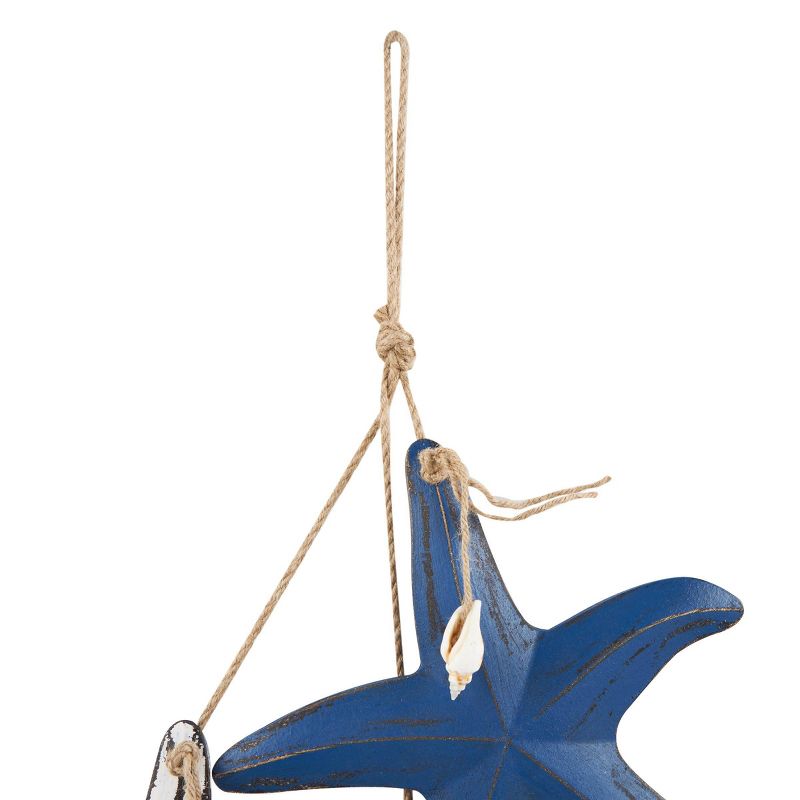 27&#34;x2&#34; Wooden Starfish Distressed Layered Wall Decor with Hanging Rope and Decorative Shell Accents Blue - Olivia &#38; May, 4 of 9