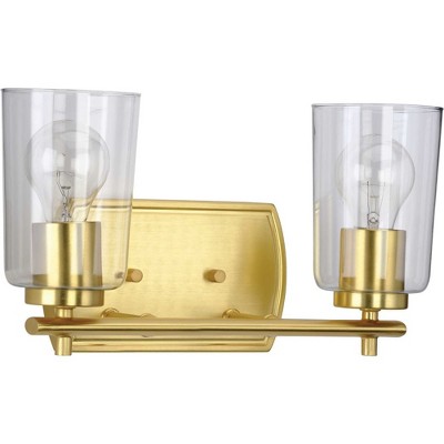 Satin Brass 2-Light Bathroom Vanity Fixture with Clear Glass Shades
