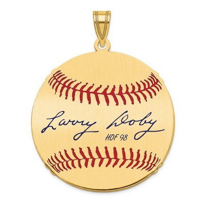 Black Bow Jewelry 14K Gold Plated Larry Doby Signature LG Enamel Baseball Pendant