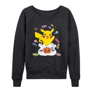 Women's - Pokémon - Gotta Eat Em All Lightweight French Terry Wide Neck Long Sleeve Shirt - 1 of 4