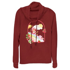 Juniors Womens Strawberry Shortcake Rainbow Slide Adventure Cowl Neck Sweatshirt - 1 of 3