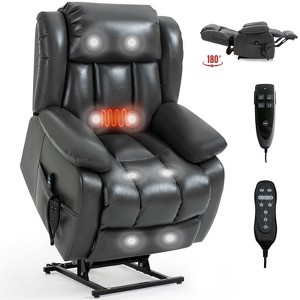 Brown Faux Leather Power Lift Recliner Chair with 8-Point Vibration Massage and Lumbar Heating for Living Room Apartment - 1 of 4